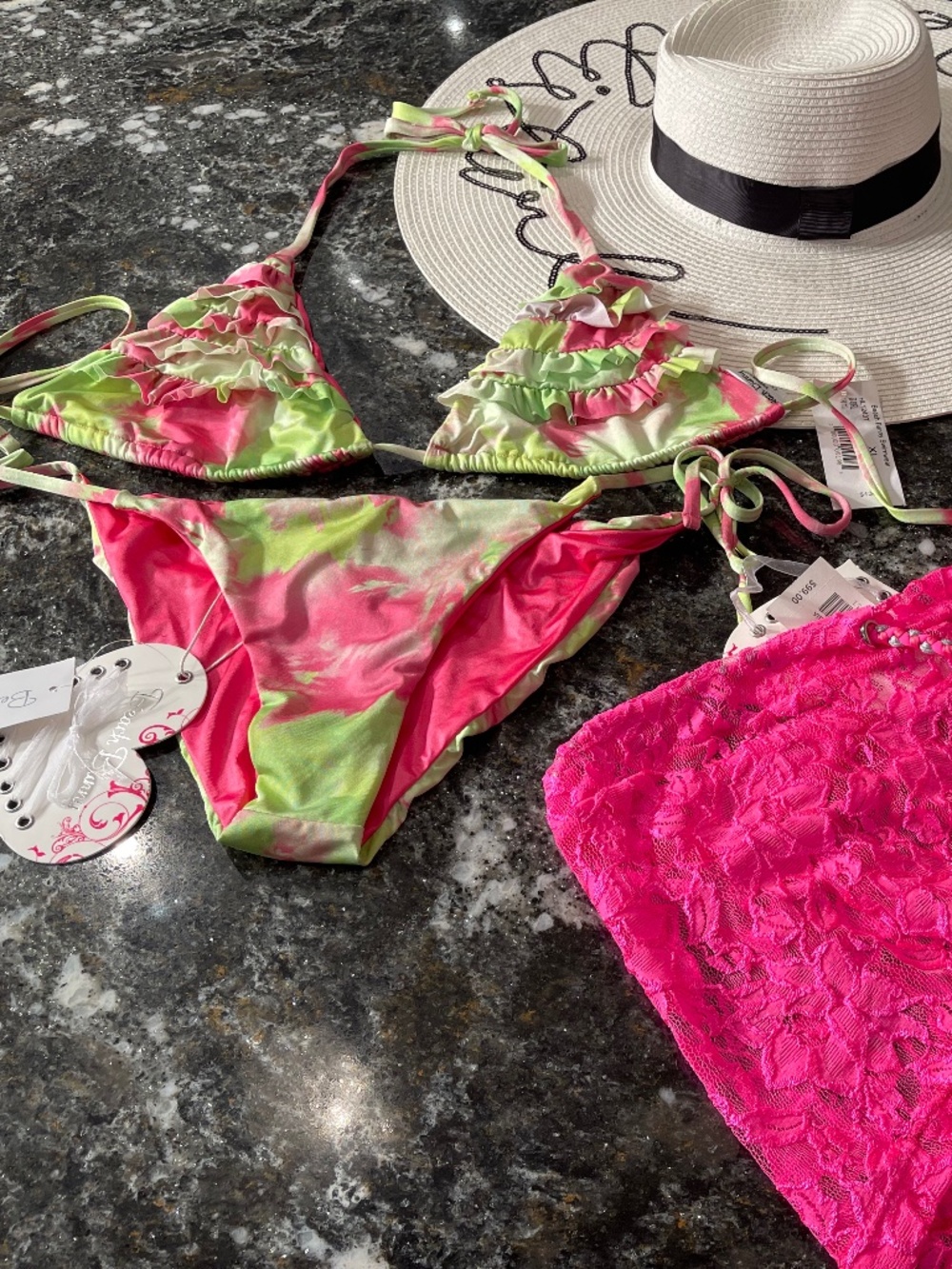 NWT 3 PIECE SET beach bunny bikini XL set and M/L cover shorts